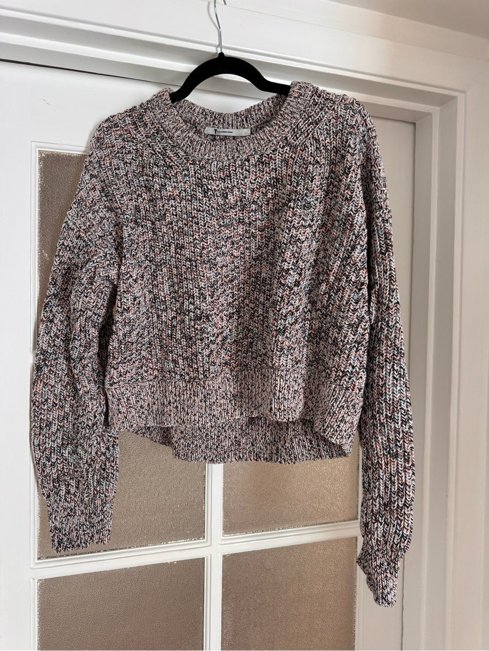 T by Alexander Wang Marled Pink & Navy Blue Cropped Crew Sweater